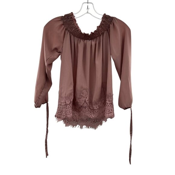 Moa Moa Women's Lace Trim Tie Sleeve Top Blush Size XS - Picture 1 of 9